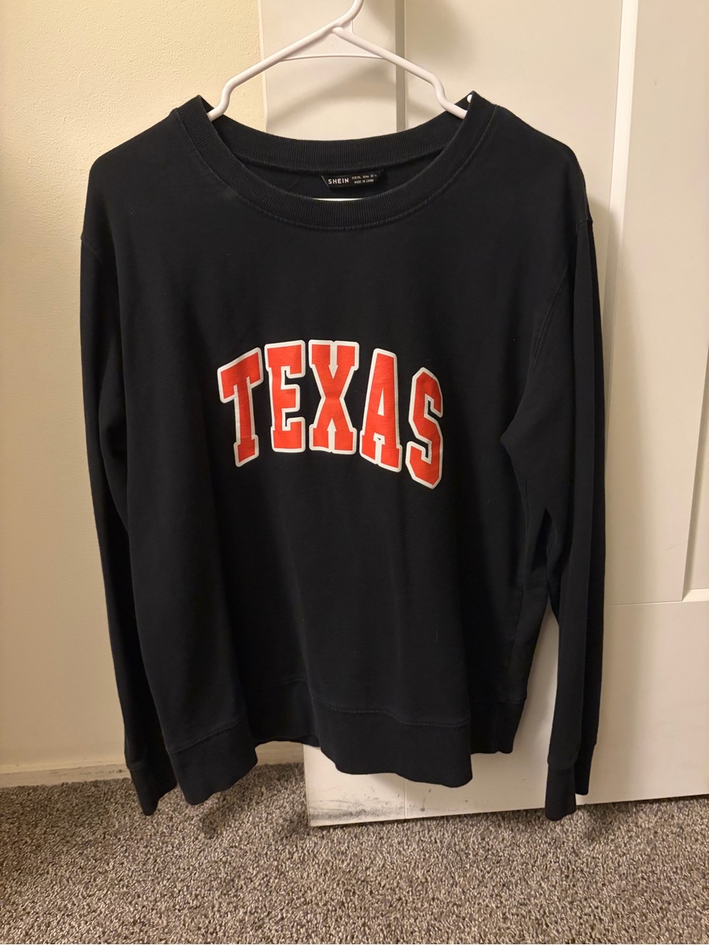 SHEIN Black Crewneck Sweatshirt with Orange TEXAS Lettering